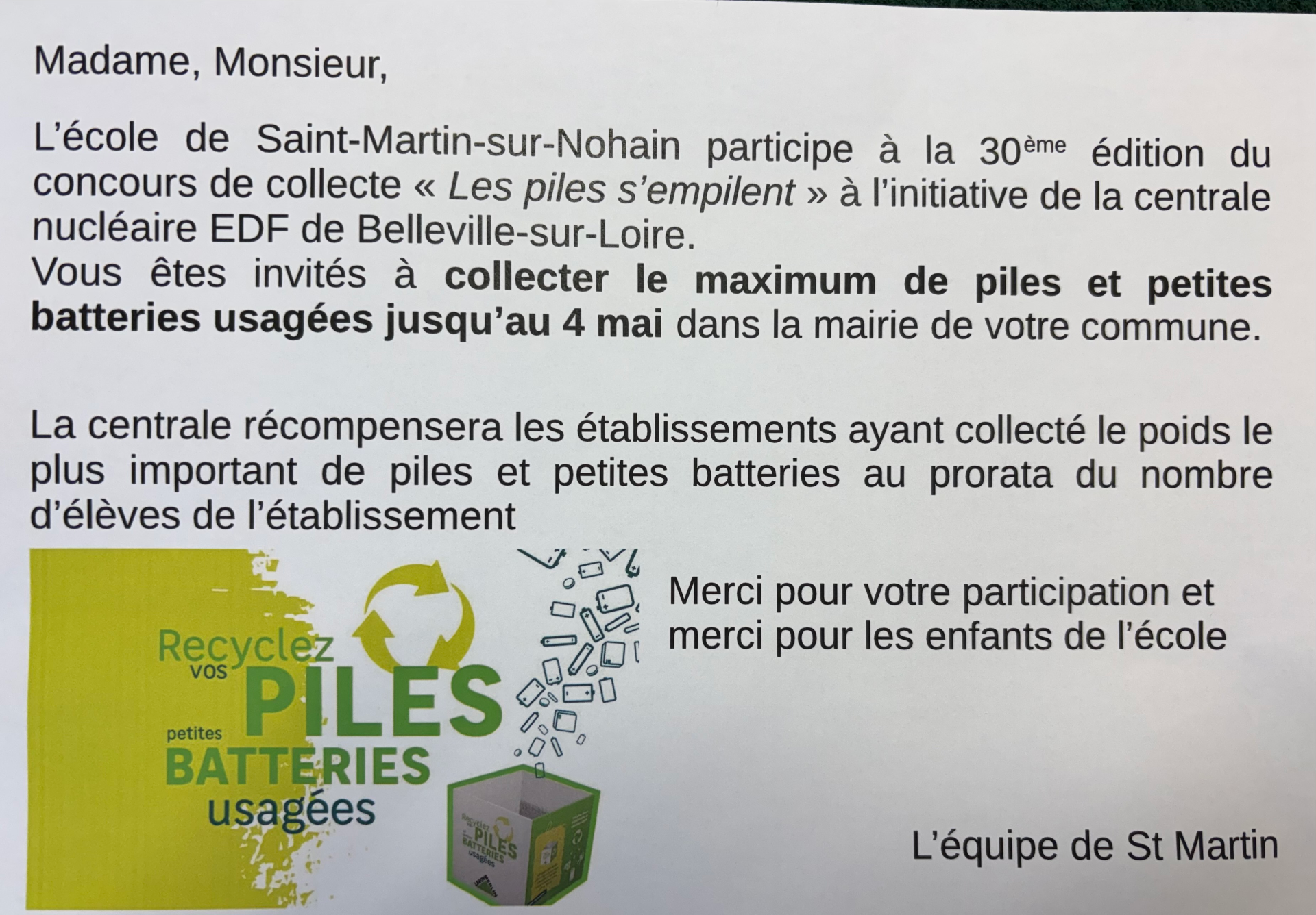Rapportez vos piles en mairie et participez au concours "les piles s'empilent"